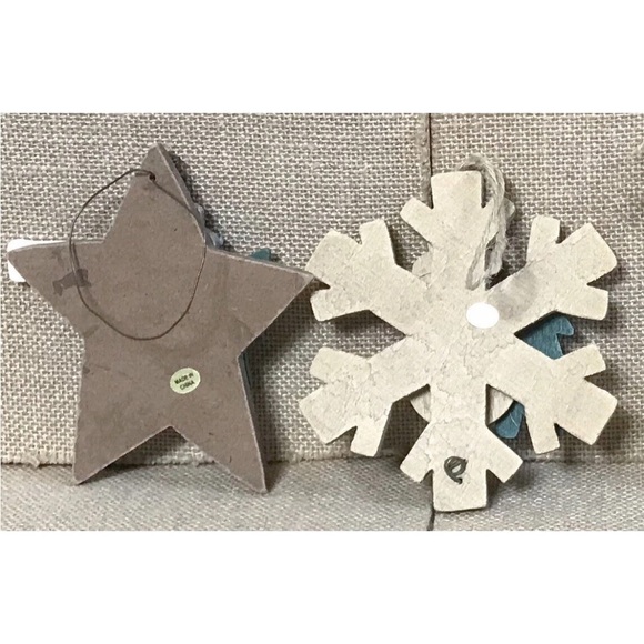 Wood Snowflake Star Snowman Ornament Set Christmas Rustic Farmhouse Cottage Core - Picture 2 of 2